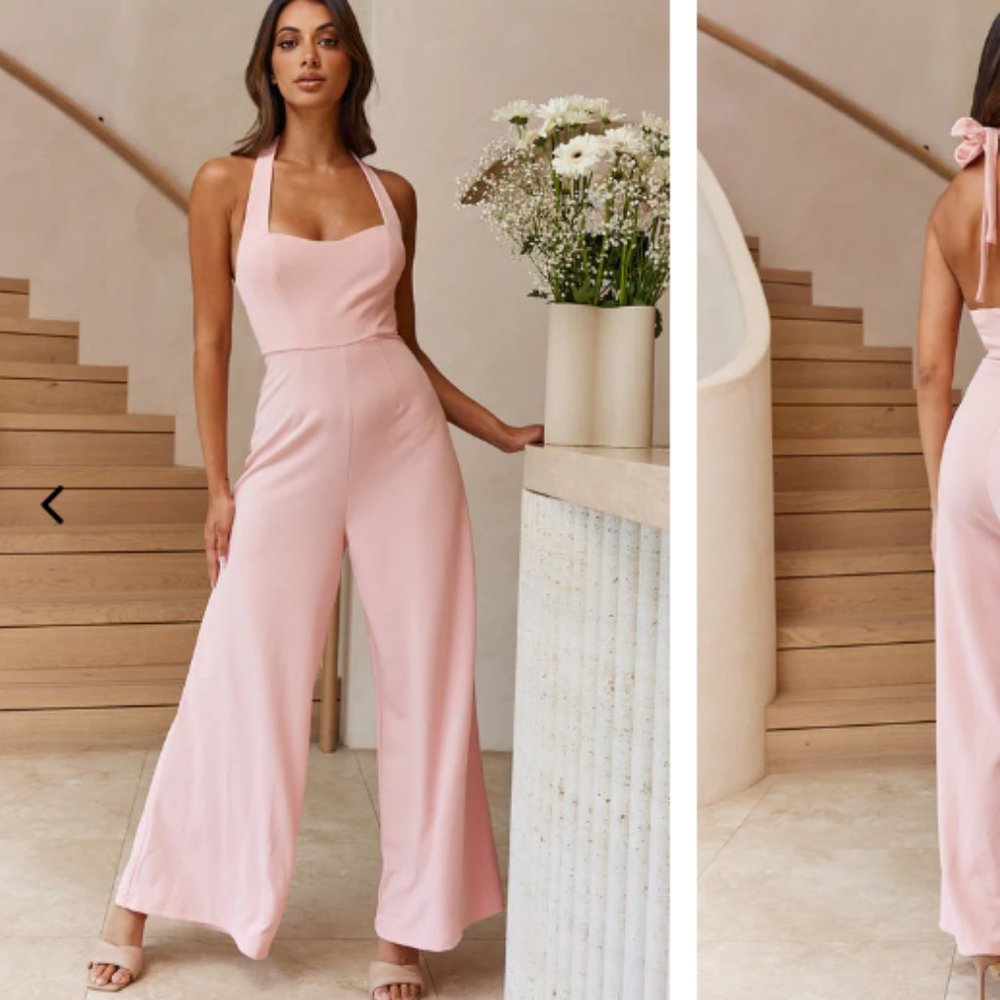 Remember This Halterneck Wide Leg Jumpsuit - Blush Pink - NWT -